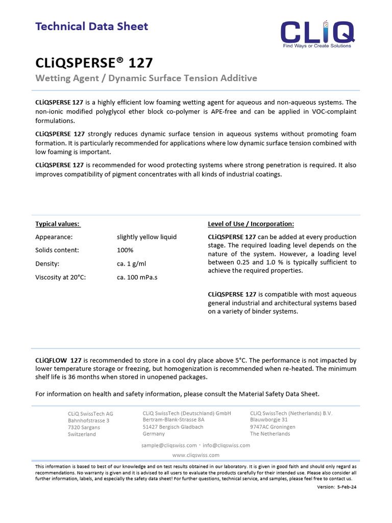 Cliq Cliqsperse 127 Technical Data Sheet | PDF