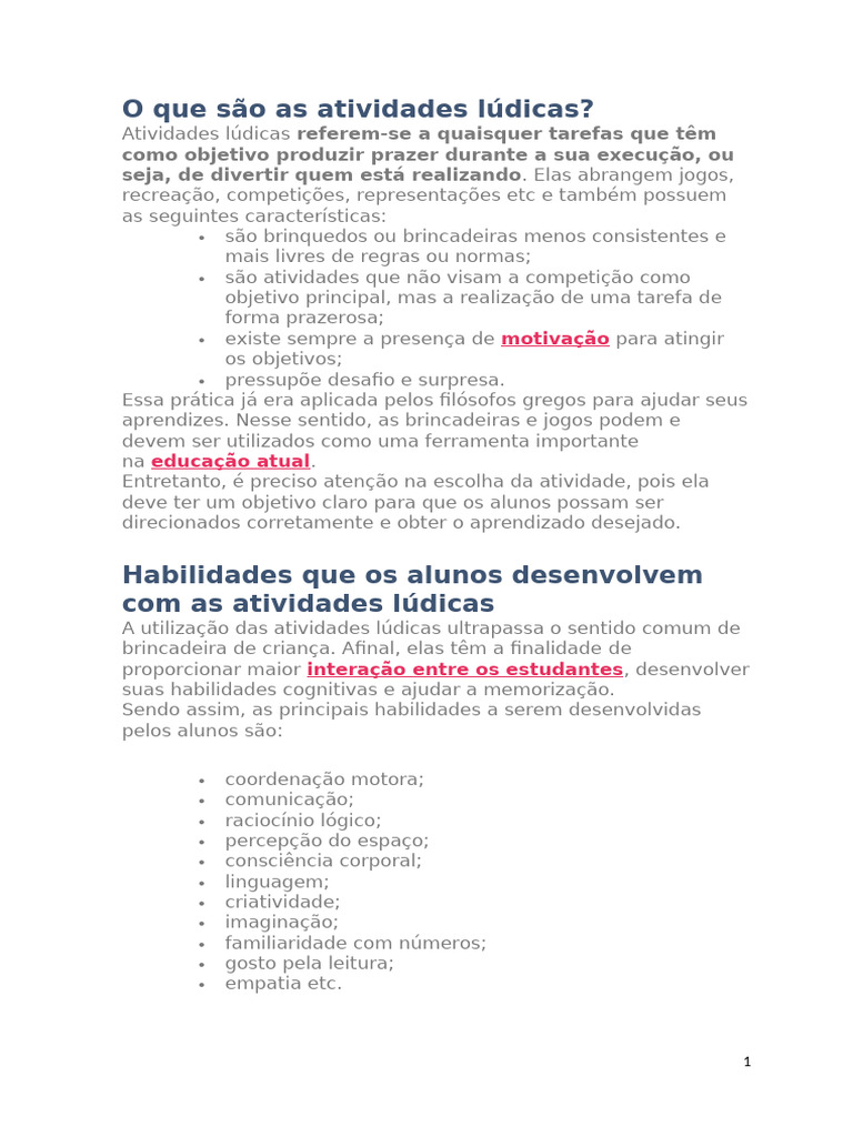 O Que São As Atividades Lúdicas | PDF