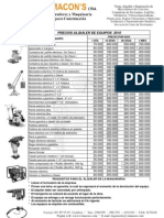 Precios Alquiler de Maquinaria