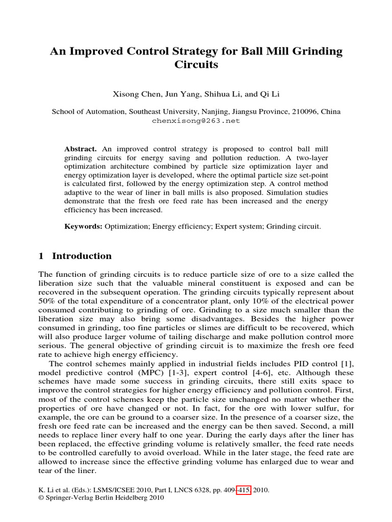 An Improved Control Strategy For Ball Mill Grinding Circuits | PDF