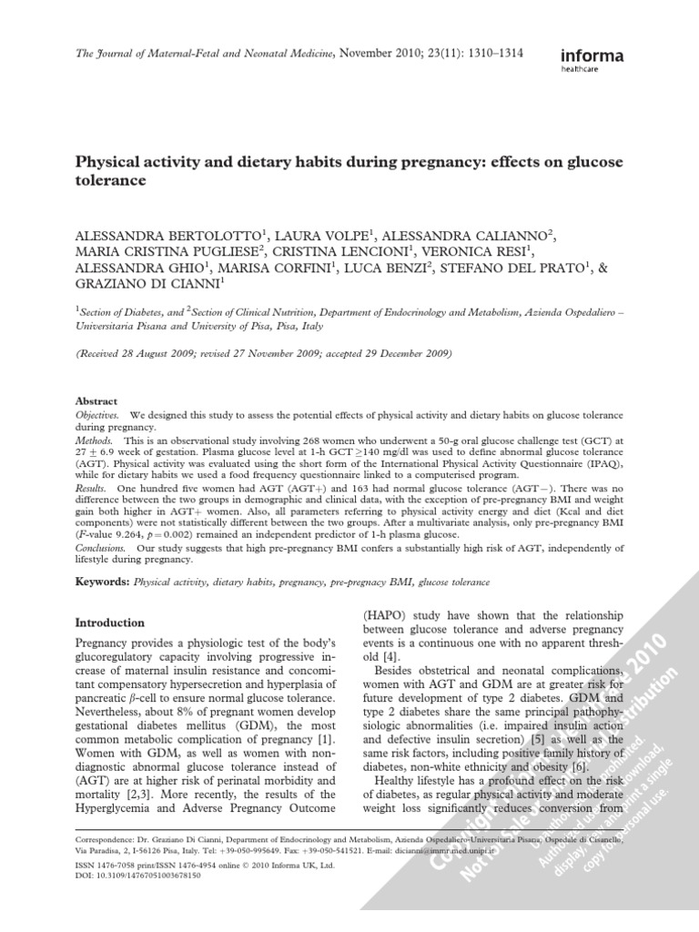 Physical Activity and Dietary Habits During Pregnancy: Effects On ...