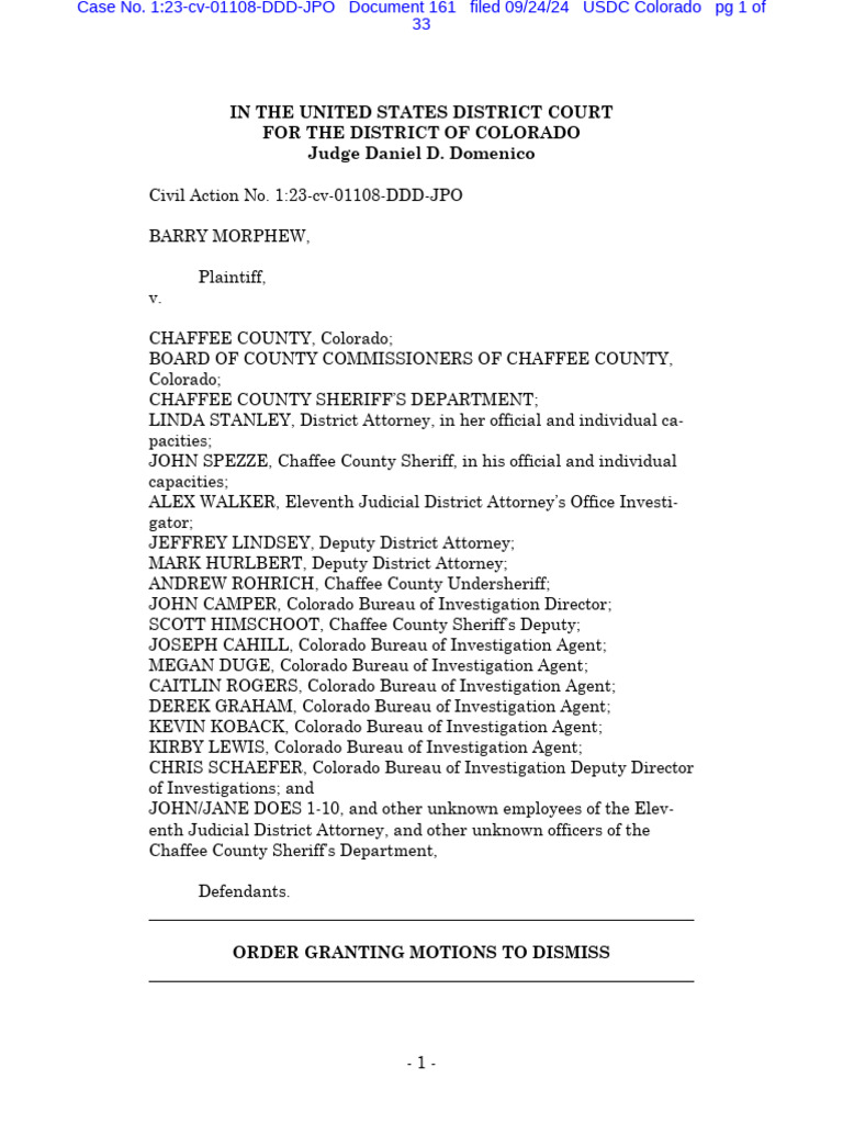 Morphew v. Chaffee County Dismissal Order | PDF | Burden Of Proof (Law ...