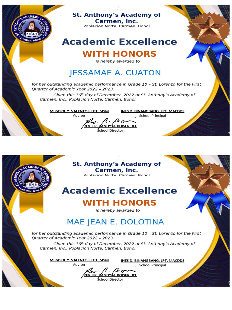CERT. OF MERIT WITH HONORS | PDF