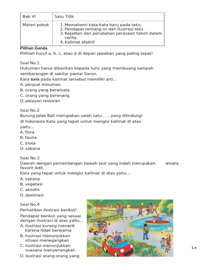 Soal Bahasa Indonesia Kelas 4 Bab 6 Satu Titik | PDF
