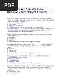 Florida Claims Adjuster Exam Questions With Correct Answers