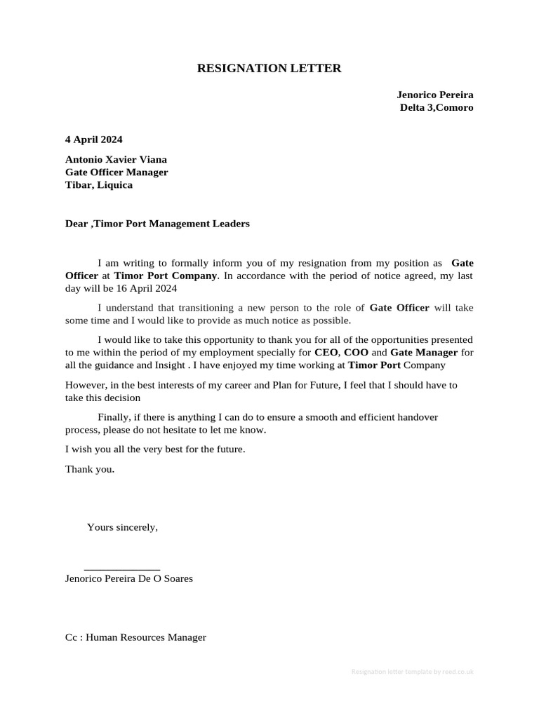 Basic Resignation Letter Template | PDF
