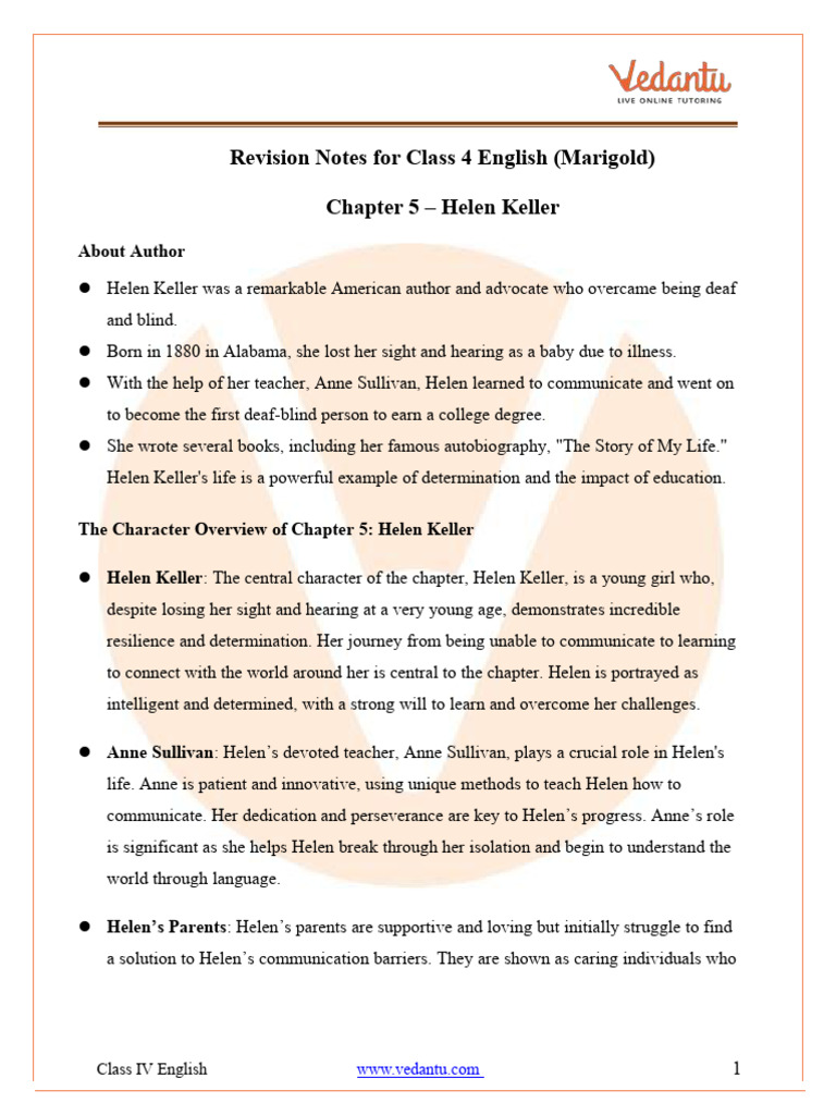 CBSE English Chapter 5 Helen Keller Class 4 Notes PDF | PDF