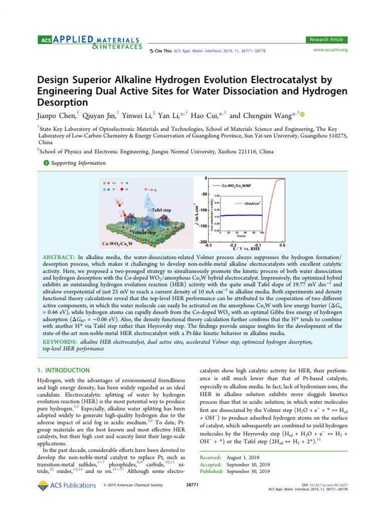 ACS Design Superior Alkaline Hydrogen Evolution Electrocatalyst by | PDF