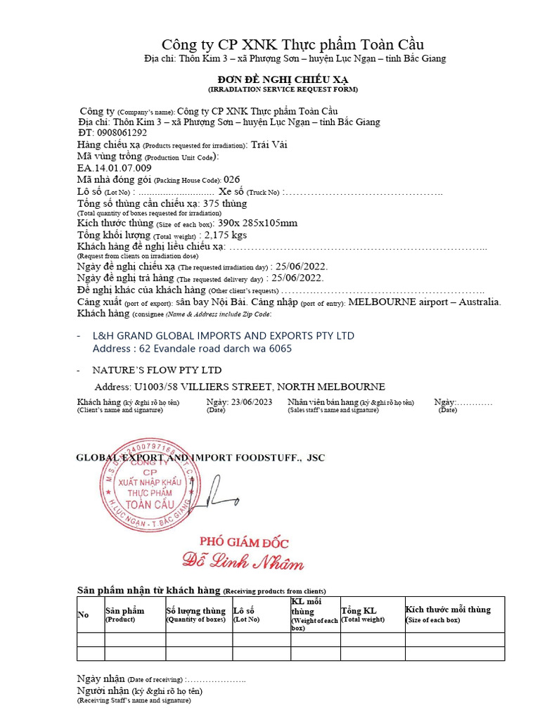 Công ty CP XNK Thực phẩm Toàn Cầu | PDF