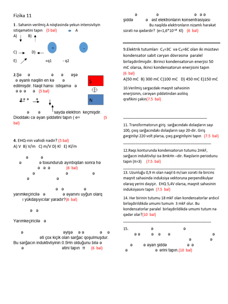 Fizika 11 BSQ 1 Seyran Aliyev Bal Sist - Docx 1 Sürümü | PDF