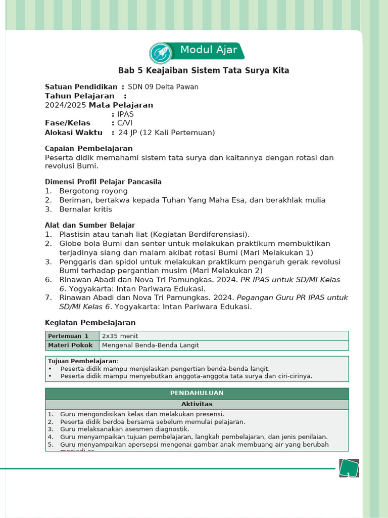 Modul Ajar PR IPAS 6 Bab 5 EDIT | PDF