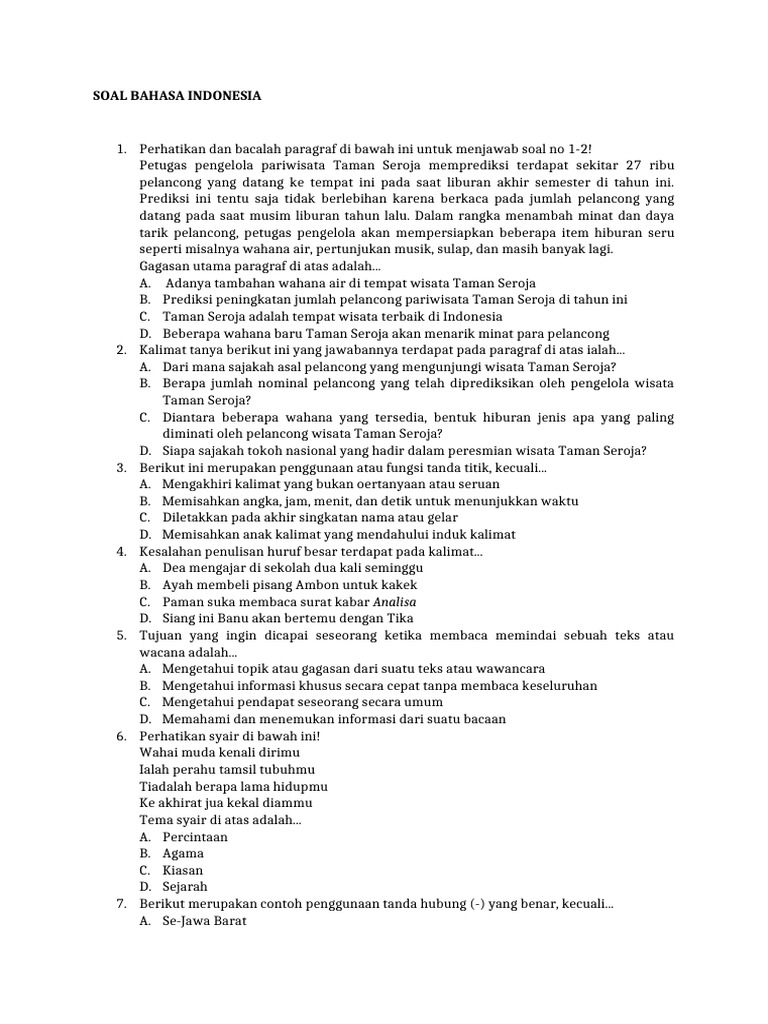 Soal Uts Bahasa Indonesia Kelas Ix | PDF