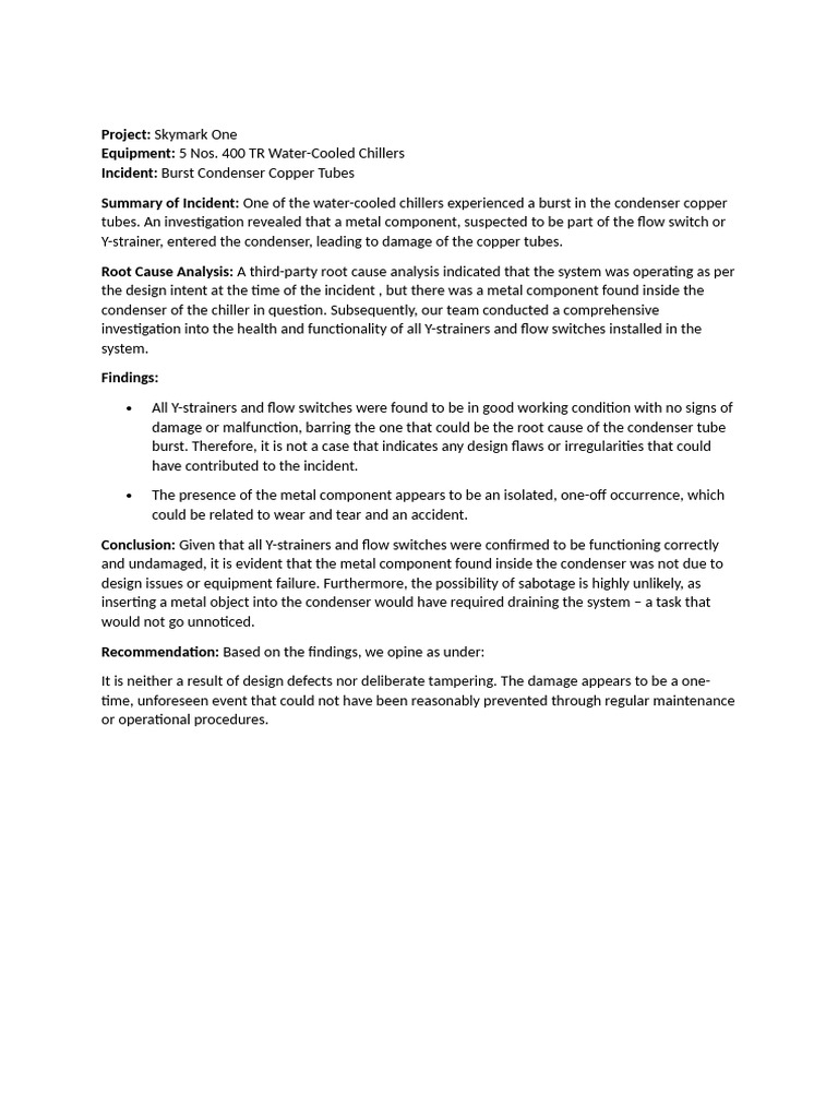 Chiller Breakdown Analysis Report | PDF