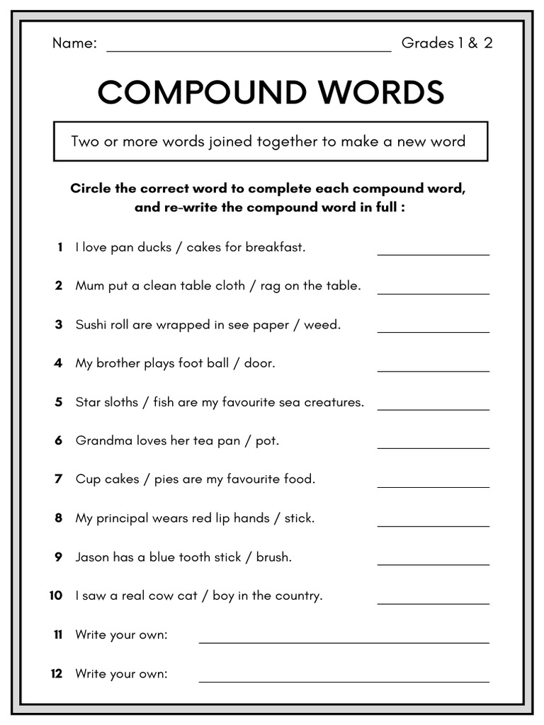 Compound Words Worksheet Grades 1-2 | PDF