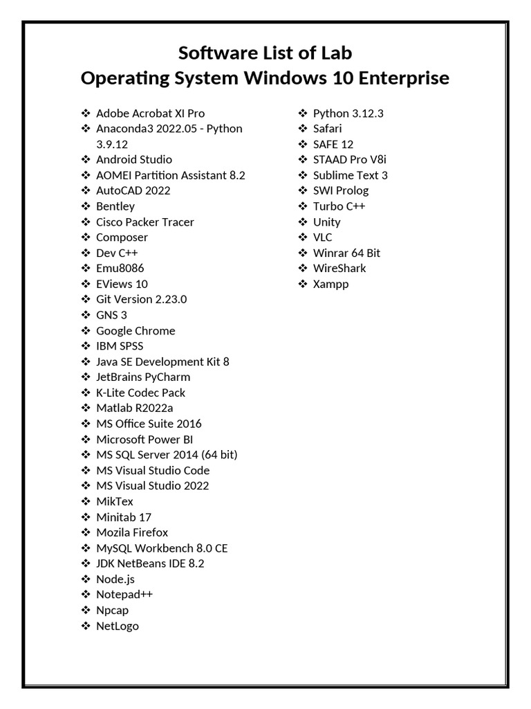 Software list pdf