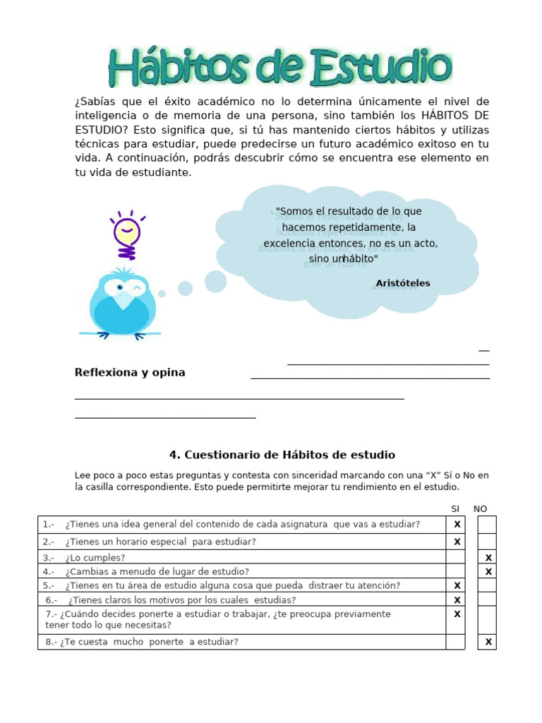 Cuestionario de Hábitos de Estudio | PDF | Crecimiento personal y ...