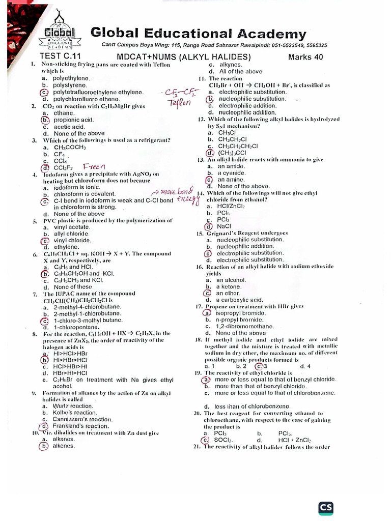 Unit 15 alkyl halides test pdf