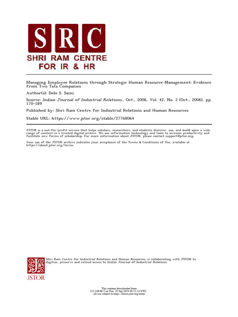 Managing Employee Relations Through Strategic Human Resource Management ...