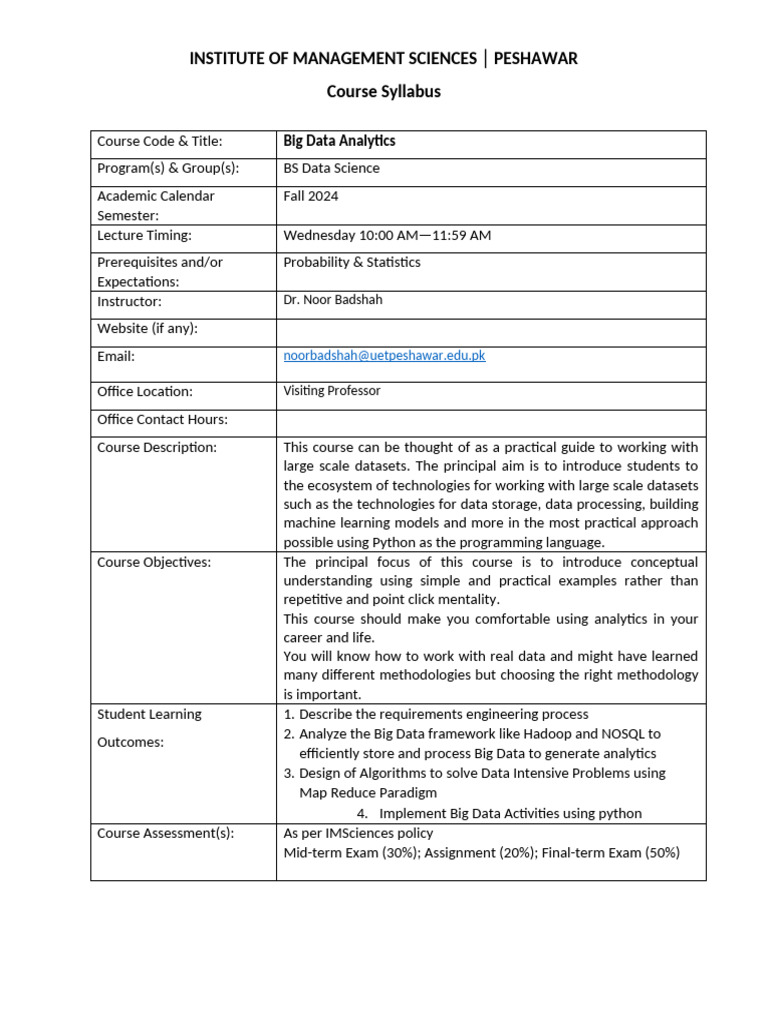 Big Data Analytics Plan Pdf