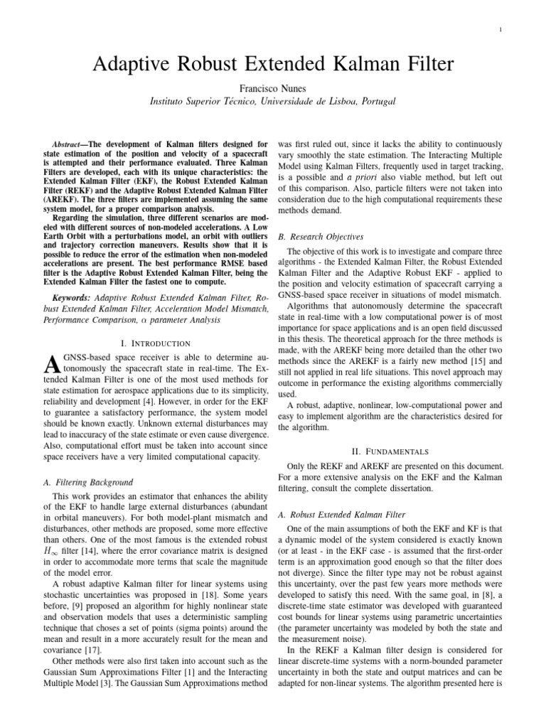 Adaptive Robust EKF for Spacecraft Navigation | PDF | Kalman Filter ...