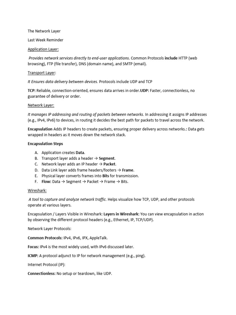 The Network Layer Summary Lecture 3 | PDF