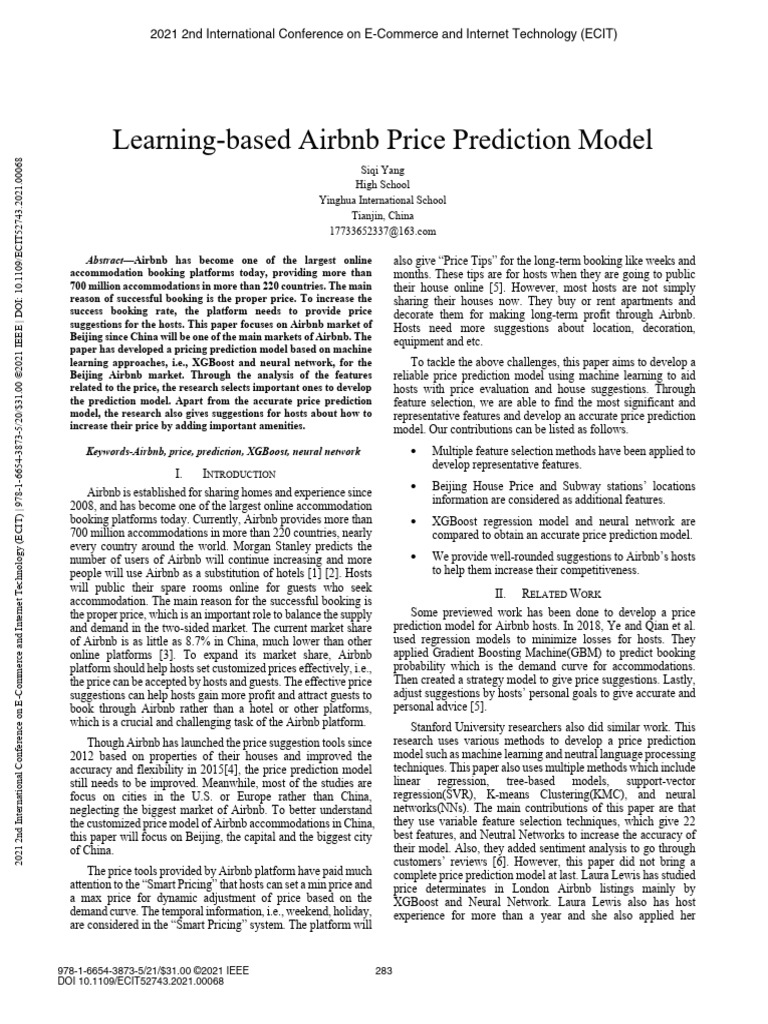 Learning Based Airbnb Price Prediction Model Pdf
