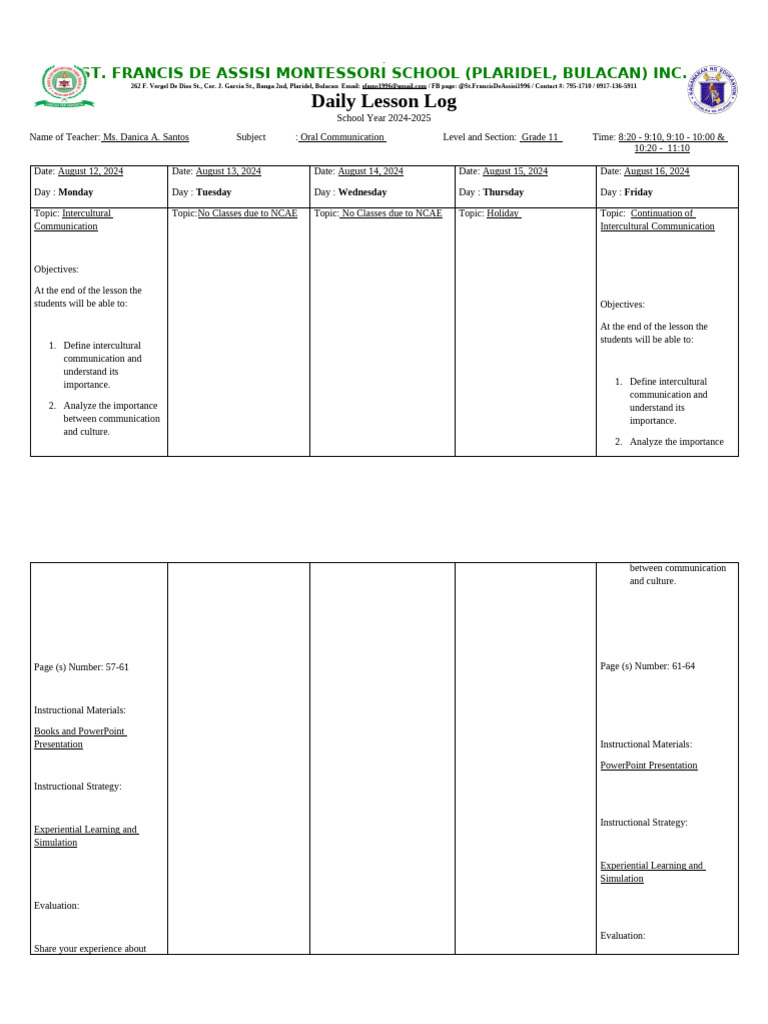 August 12-16 2024 (Oral Communication) | PDF | Pedagogy | Learning