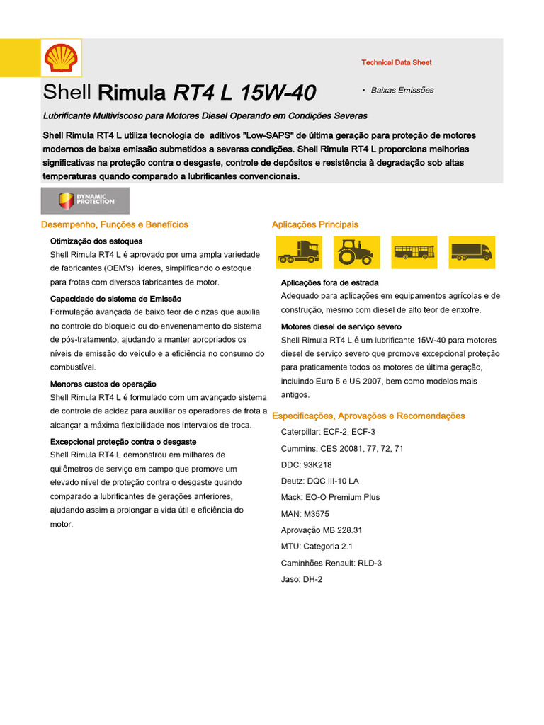 Shell Rimula RT4 L 15W-40 Data Sheet | PDF