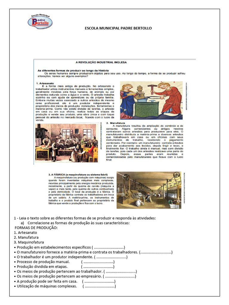 Atividades 8 Ano - Revolução Industrial | PDF