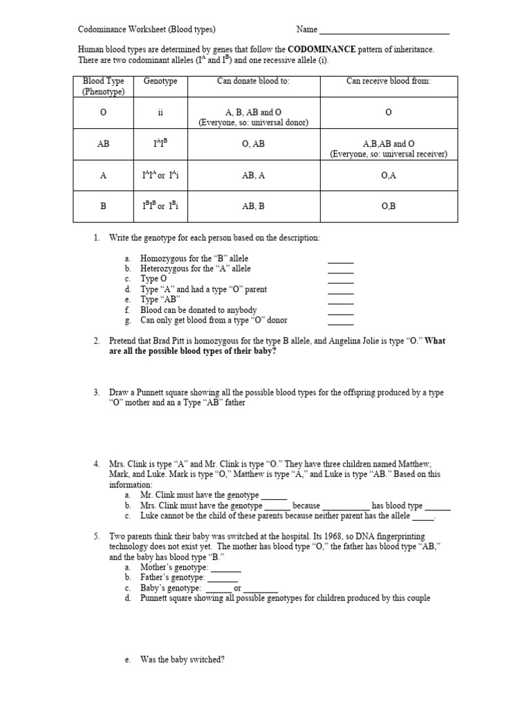 Blood Types Practice | PDF | Dominance (Genetics) | Genotype