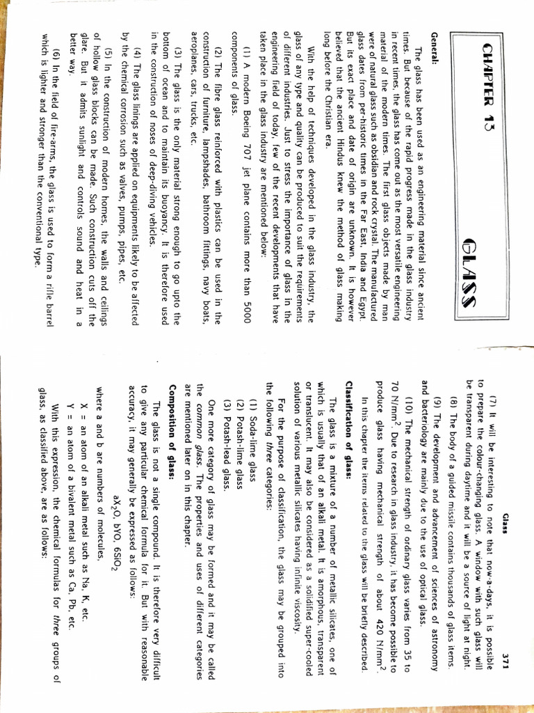 CM (Unit - 3) Notes On Glass | PDF