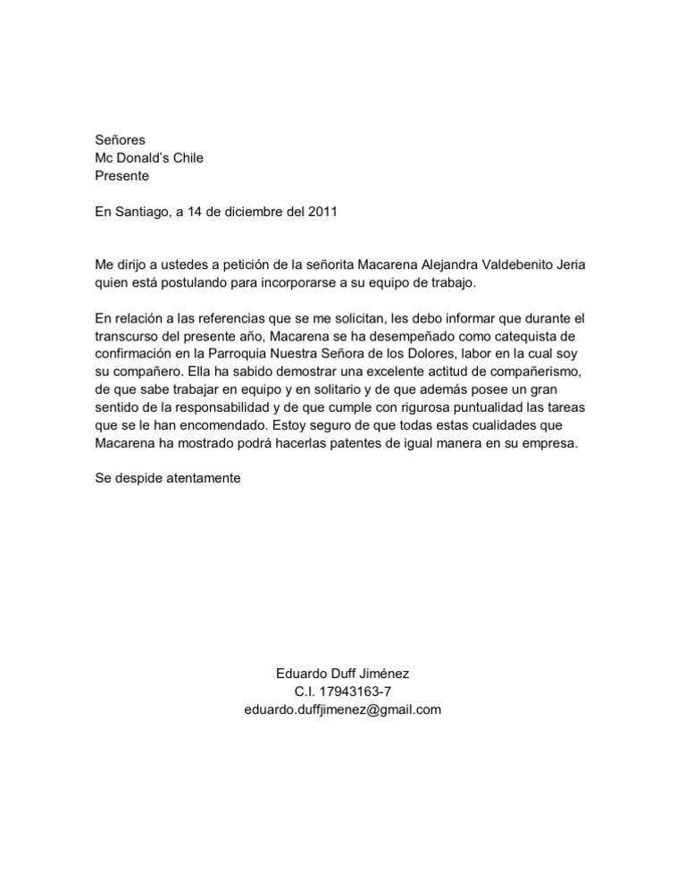 Carta recomendacion