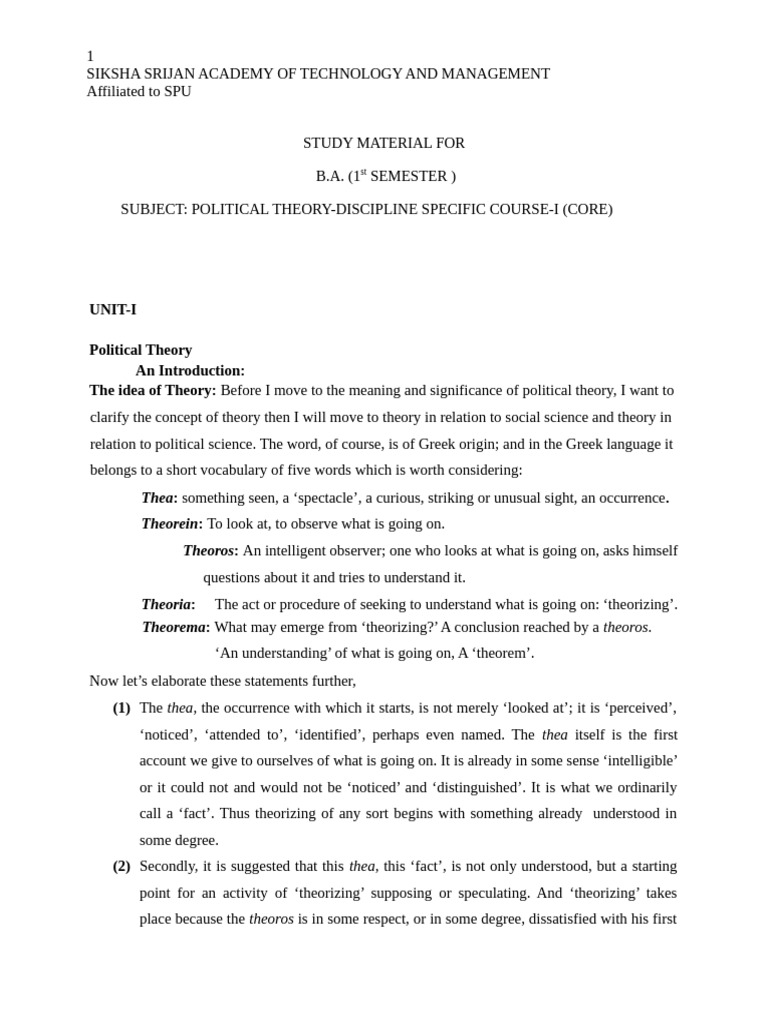 Political Theory: Concepts and Significance | PDF | Theory | State (Polity)