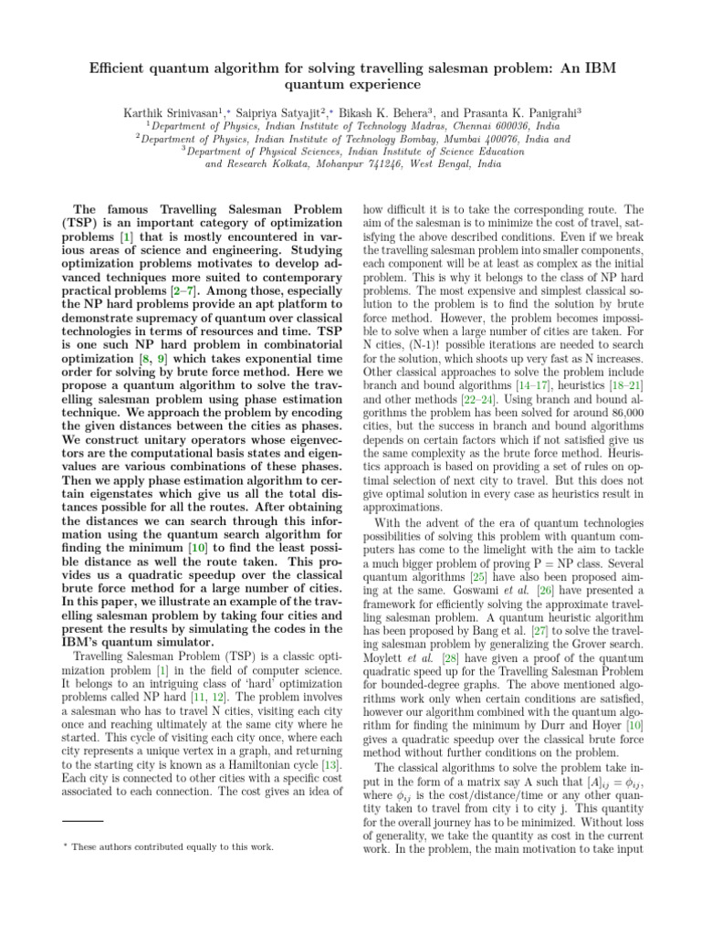 Efficient Quantum Algorithm For Solving Travelling Salesman Problem: An ...