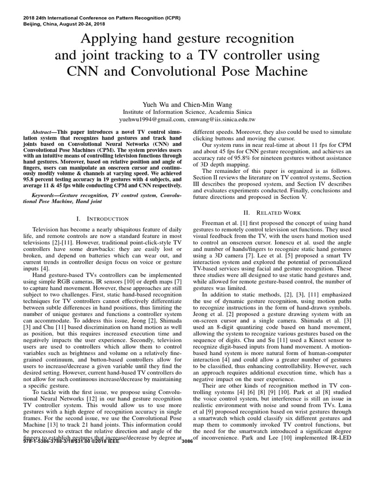 Applying Hand Gesture Recognition and Joint Tracking To A TV Controller ...