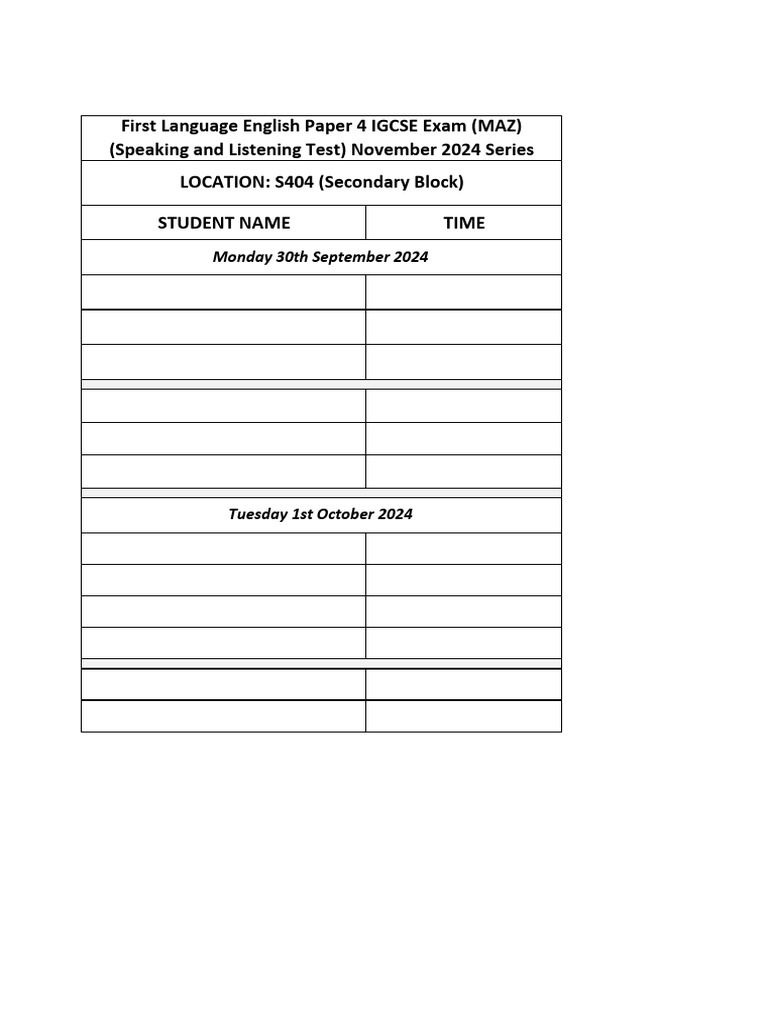 Fle cie exam p4 listening speaking timetable 2024 adzree s group