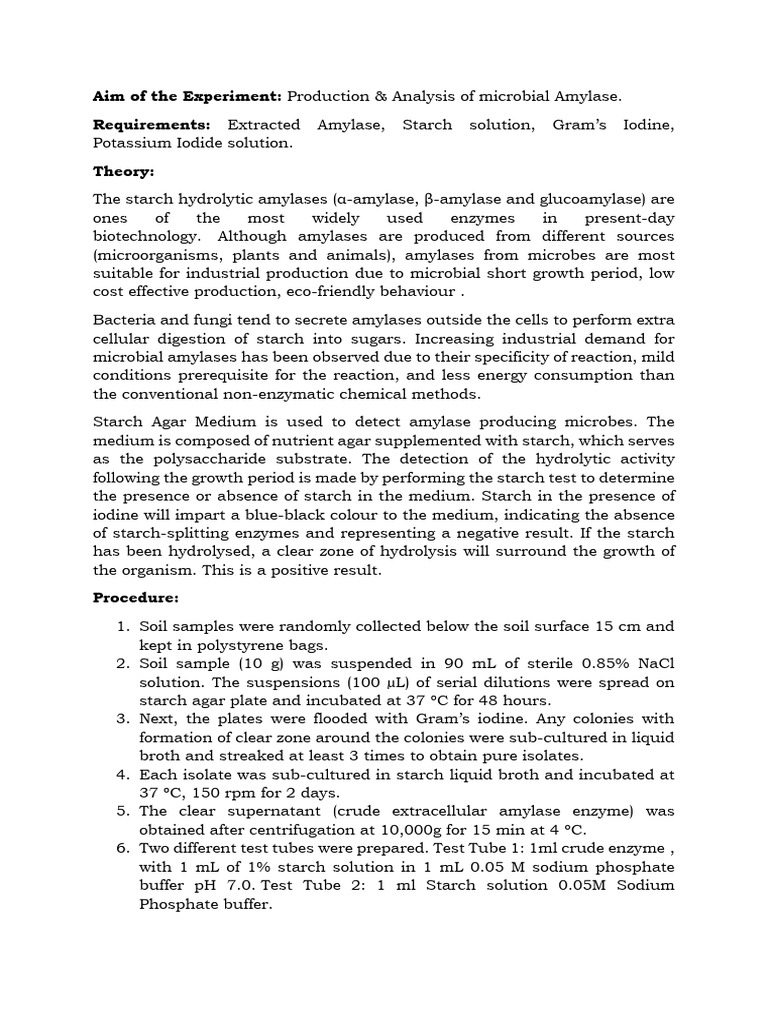 Amylase Production | PDF