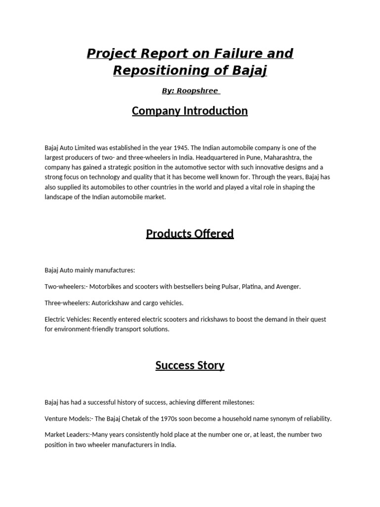 Project Report On Failure and Repositioning of Bajaj | PDF