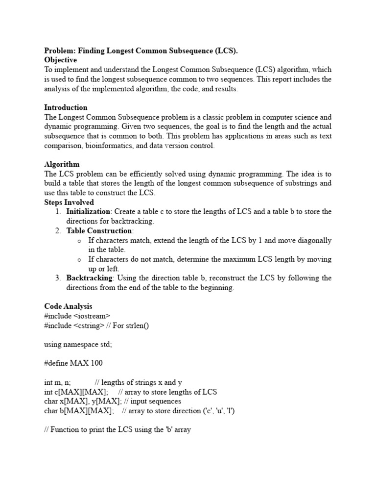 LCS Lab Report | PDF