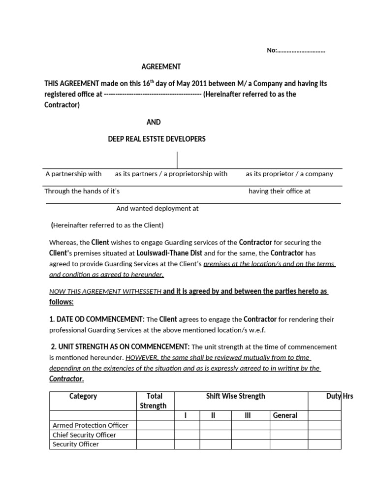 Security Guard Contract Doucment | PDF