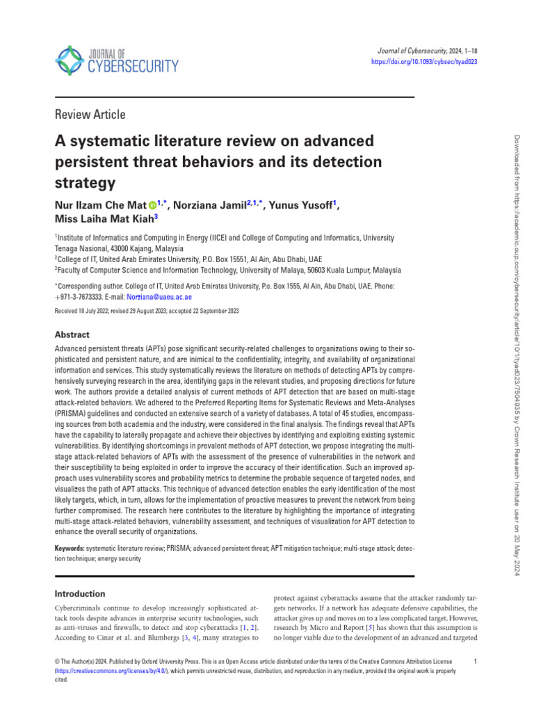 A Systematic Literature Review On Advanced Persistent Threat Behavoirs ...
