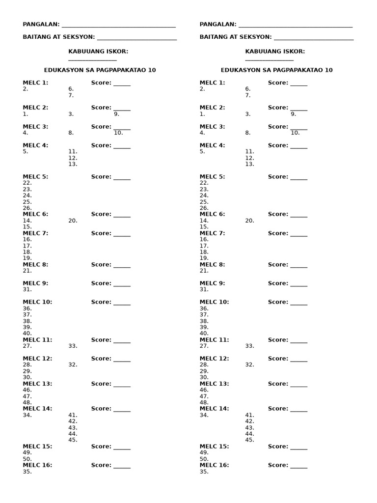 ANSWER SHEET G10 | PDF