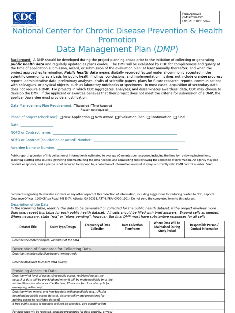 Data Management Plan Template | PDF