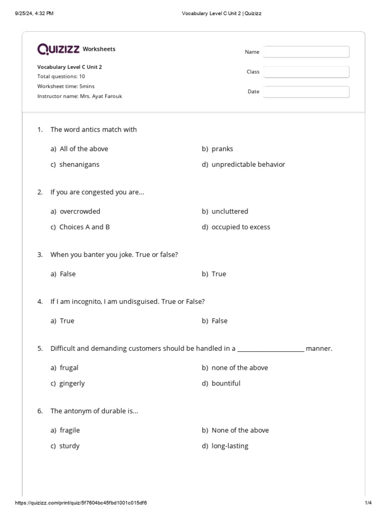 Vocabulary Level C Unit 2 | PDF | Lexical Semantics