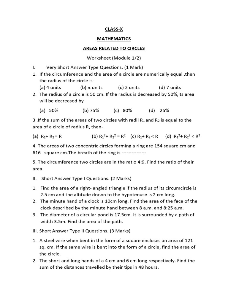 Class 10 maths l12 areas related to circle worksheet mod 1 of 2 pdf
