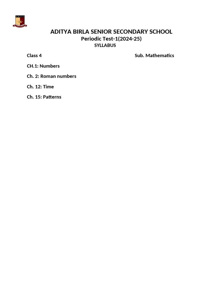Pt1 Syllabus Maths Class 4 | PDF