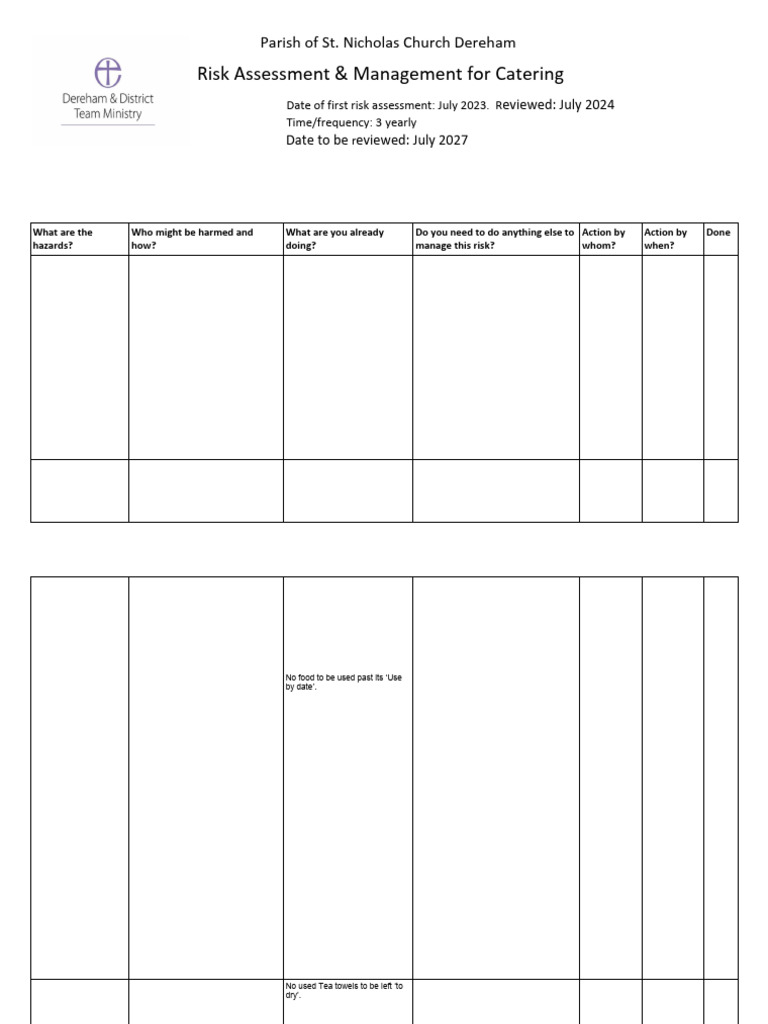 Catering Risk Assessment 2024 PDF | PDF