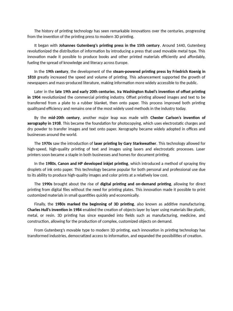 The history of printing technology has seen remarkable innovations over