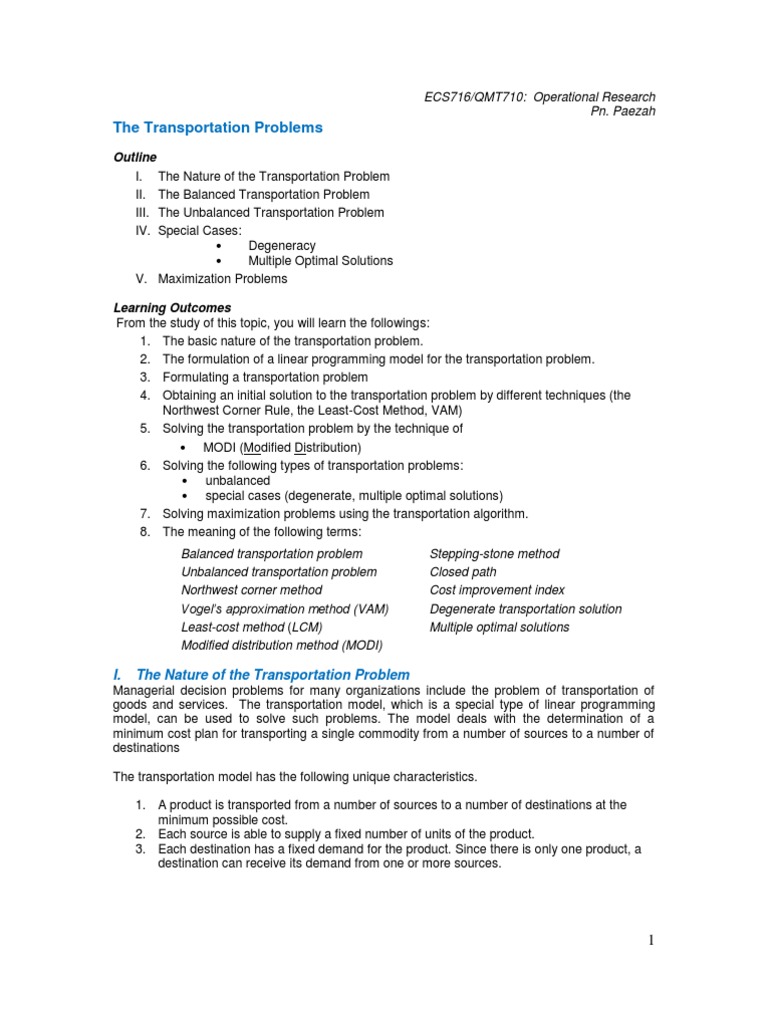 10 Transportation | PDF | Mathematical Optimization | Linear Programming