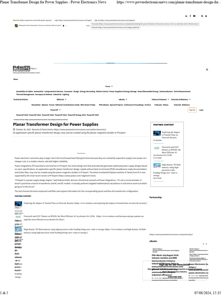 Planar Transformer Design For Power Supplies - Power Electronics News | PDF